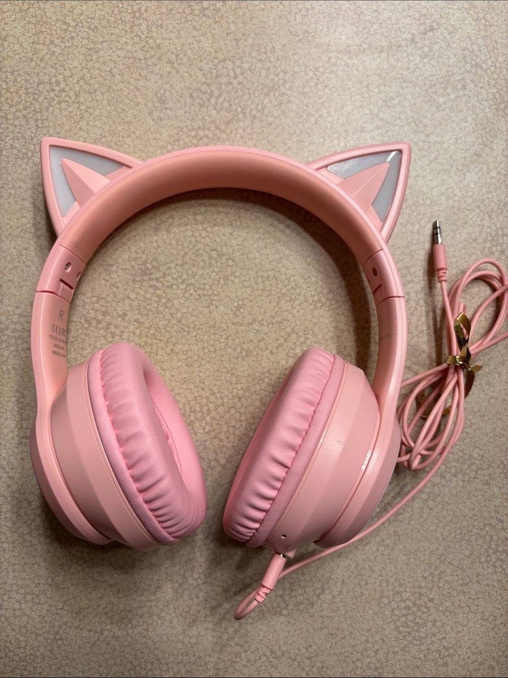 Pink Cat Ear Over-Ear Wired Headphones with 3.5mm Jack